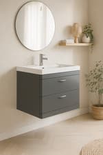 Image of Acorn 800mm Wall Hung Bath Vanity Unit Ceramic Basin Pre-Assembled Anthracite