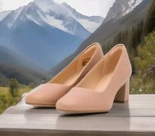 Image of New Clarks UK 6 D/ EU 39.5 Sheer55 Court Praline Leather Block Heel Court Shoes