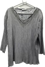 Image of NEW Windsmoor Silver Embroidered Neckline Blouse Top Size L Crinkle