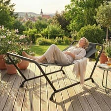 Image of Freestanding Outdoor Hammock with Stand with Headrest, Side Pocket, Dark Grey
