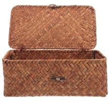 Image of Rectangle Storage Basket Handwoven Bin Decorative Baskets with Lids Desktop