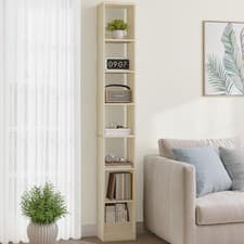 Image of Tall Narrow Bookcase 7 Tier Bookshelf White Storage Shelf Unit