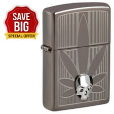 Image of Genuine Brand New ZIPPO Lighter CRYSTAL 3D SKULL/LEAF Stunning BLACK ICE® Chrome