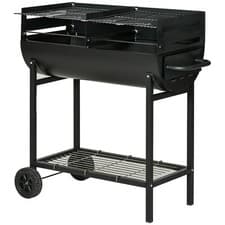 Image of Outsunny Steel 2-Grill Charcoal Outdoor Garden BBQ with Wheels Black