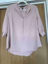 Image of Shein Pink Silky Blouse with 3/4 length sleeves SL NWOT Curved hem