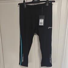 Image of BNWT ASICS Black & Blue Adrenaline Knee Tight Leggings Size Large