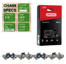 Image of 20" OREGON 75LPX072 Chainsaw Chain 3/8" .063" 1.6mm 75LPX072E 75LPX072X