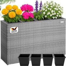 Image of CASARIA® 4 Section Polyrattan Tall Planter Flower Pots w/Water Drain 95x27x60cm