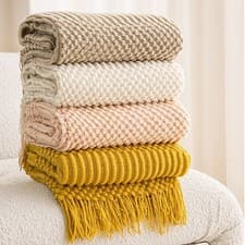 Image of Textured Sofa Throw Blanket with Fringe, Warm Decorative Cover, Multi Color Size