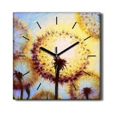 Image of Silent Wall Clock Canvas 30x30 Painting Abstract Floral Flowers Dandelions