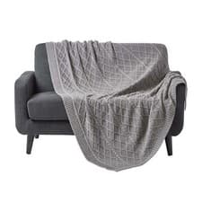 Image of Cable Knit Diamond Pattern 100% Cotton Sofa Throw Mustard & Grey