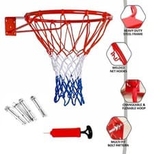 Image of 45cm Standard Wall Mounted Basketball Hoop Goal Cylinder Net Outdoor Play Sports
