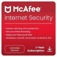 Image of McAfee Internet Security 2026 Antivirus Unlimited PC Devices 1 Year (EMAIL)