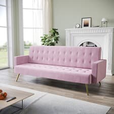 Image of Multicolor Luxury Velvet Sofa Bed 3 Seater Nonwoven Contrast Gold Metal Legs