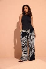 Image of PixieGirl Petite Women's Swirl Print Beaded Wide Leg Trousers