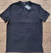 Image of New Hugo Boss mens Stretch Fit black v-neck smart shirt suit jeans t-shirt XXL