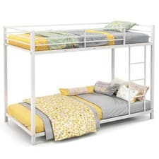 Image of Metal Bunk Bed Single Over Single Low Profile with Ladder Guardrails White