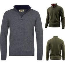 Image of BARBOUR MENS NELSON ESSENTIAL HALF ZIP SWEATER DESIGNER LAMBS WOOL JUMPER KNIT