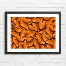 Image of Vibrant Pink Butterfly Cluster Pattern Orange Framed Wall Art Print Large