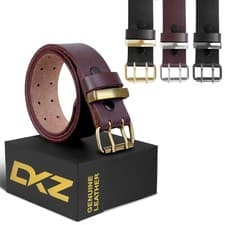 Image of Mens Leather belts double Prong Heavy duty 100% genuine Leather black brown