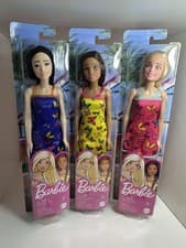 Image of Barbie Bundle Of 3 Barbie Fashion Dolls Butterfly Dresses Blonde Brunette Black