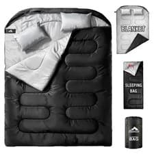 Image of Double Sleeping Bag for Adults Mens with Pillow, XL Queen Size Two Person