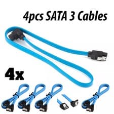 Image of 4x SATA III 3.0 Cable, 6Gbps HDD SDD Data Cable, 90 Degree Locking Latch, Blue