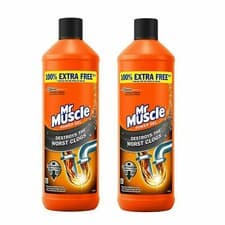 Image of 2 X MR MUSCLE POWER GEL DRAIN UNBLOCKER PIPE SINK PLUGHOLE KITCHEN BATHROOM 1L