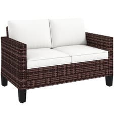 Image of Outsunny Rattan Sofa with Cushions, 2 Seater Garden Furniture, Brown