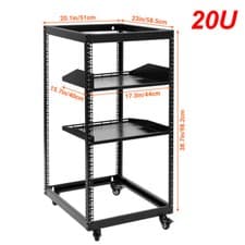 Image of 12U/15U/20U 4 Post Open Frame Server Rack Network Enclosure with Metal Wheels