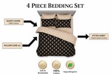 Image of 100% Cotton 4 Piece Complete Bedding Set Duvet Cover Set With Fitted Bed Sheet