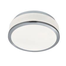 Image of 23cm Modern Satin Silver White Glass Shade Bathroom Flush Fitting Ceiling Light