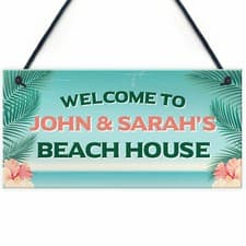 Image of Personalised Beach House Hut Shed Sign Seaside Home Decor Gifts Beach Hut Sign