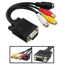 Image of FOR PC LAPTOP VGA TO S-VIDEO 3 RCA COMPOSITE AV TV OUT CONVERTER ADAPTER CABLE