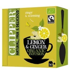 Image of Clipper Organic Lemon and Ginger Tea Bags | Box of 50 Teabags | 50