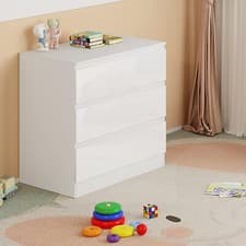 Image of 🏅White High Gloss 3 Drawer Chest of Drawers Modern Slim Bedroom Storage Cabinet