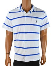 Image of Polo Ralph Lauren Mens Terry Shirt New 2XL White Blue Stripe Button Up