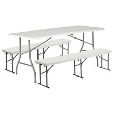 Image of Folding Camping Picnic Table & Bench Set - 180cm (6ft) - White