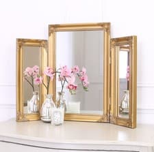 Image of 74x55cm Lola Triple Dressing Table Bedroom Make Up Mirror Antique Gold