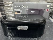 Image of Swan New Retro Black Metal Bread Bin With Handle RRP £29.99