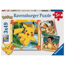 Image of Ravensburger Pokemon 3 x 49 Piece Jigsaw Puzzle Set for Kids Featuring Beloved C