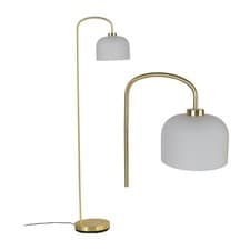 Image of Modern Satin Brass Gold Floor Lamp Standing Light with Frosted Glass Shade
