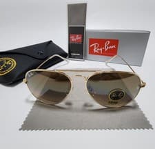 Image of New Ray-Ban RB3025 Aviator Sunglasses Gold Frame Glass Gradient Brown Lens 58mm!