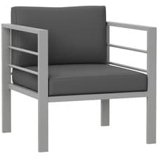 Image of Outsunny Patio Furniture Aluminium Armchair with Cushions, Charcoal Grey