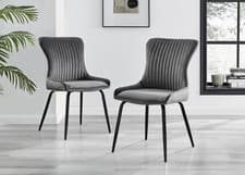 Image of Furniturebox UK 2x Nora Dark Grey Velvet Black Leg Dining Chairs
