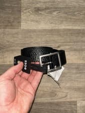 Image of Hugo Boss Men Belt Rummi Dark Brown/Black Cow Leather Buckle New RRP £70