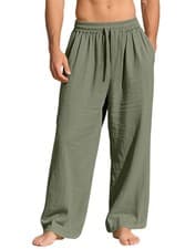 Image of Mens Linen Rich Casual Trousers Loose Fit Summer Beach Cotton Pants Smart Work