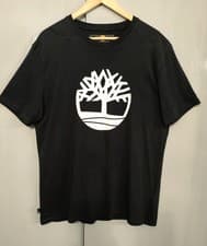Image of Timberland Mens Black T Shirt Size L -Kennebec River Tree Graphic Logo **NEW**