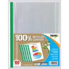 Image of 100 multipunched FILE POCKETS, - A4, 60mic, glass clear, 100% recycled content