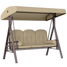 Image of Outsunny 3 Seater Garden Swing Chair Patio Swing Bench w/ Cup Trays Brown